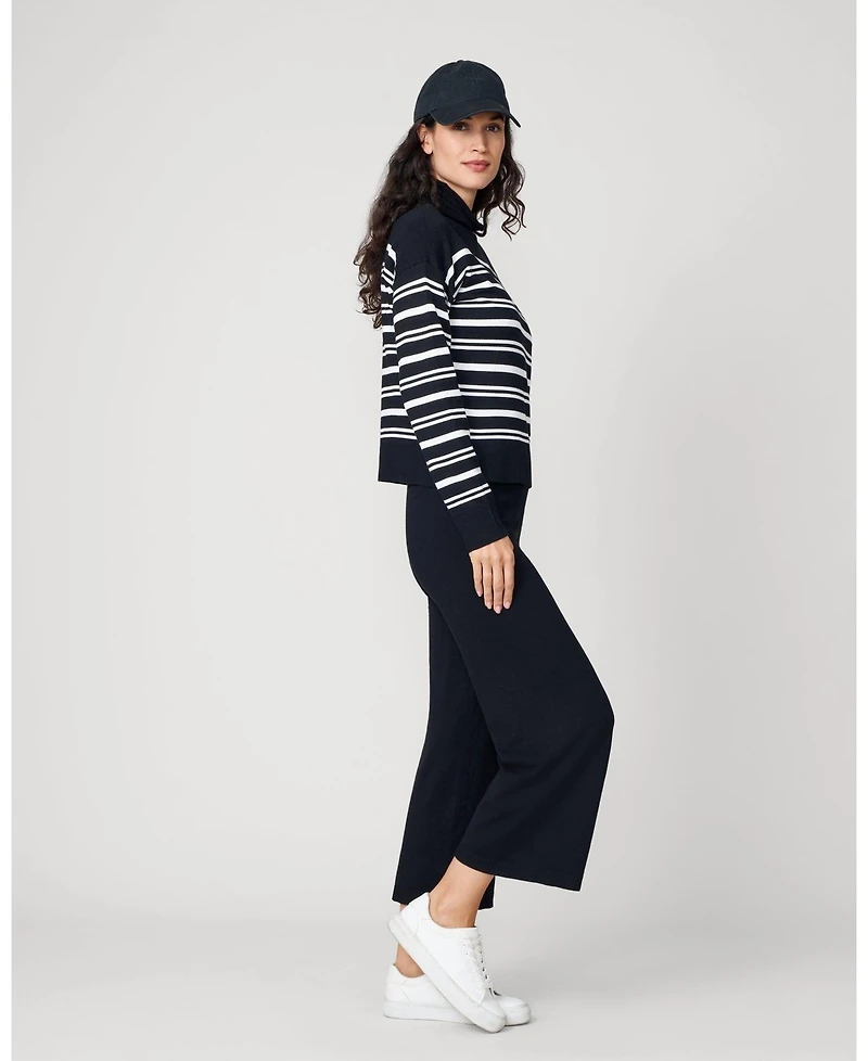 Cable & Gauge Women's Funnel Neck Stripe Sweater Wide Leg Pant Set