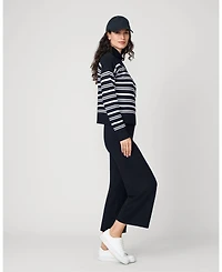 Cable & Gauge Women's Funnel Neck Stripe Sweater Wide Leg Pant Set