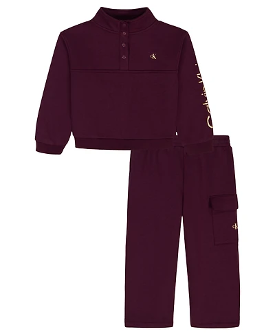 Calvin Klein Girls Toddler 2T-4T 2-Piece Long-Sleeve Sweatshirt and Pants Set