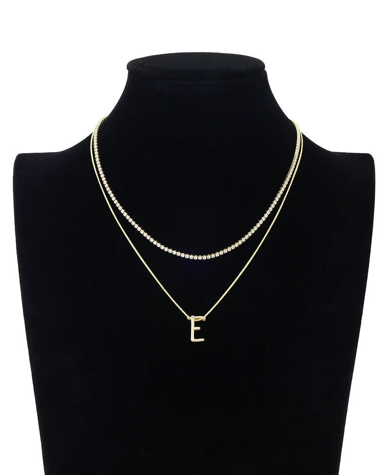 Unwritten Letter "E" Initial Snake Chain Cubic Zirconia Chain Necklace With Extender 2Pcs Set
