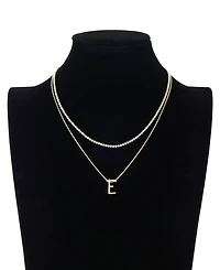 Unwritten Letter "E" Initial Snake Chain Cubic Zirconia Chain Necklace With Extender 2Pcs Set