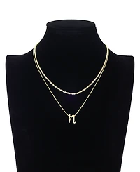 Unwritten Letter "N" Initial Snake Chain Cubic Zirconia Chain Necklace With Extender 2Pcs Set