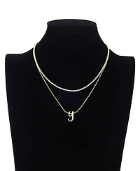 Unwritten Letter "Y" Initial Snake Chain Cubic Zirconia Chain Necklace With Extender 2Pcs Set