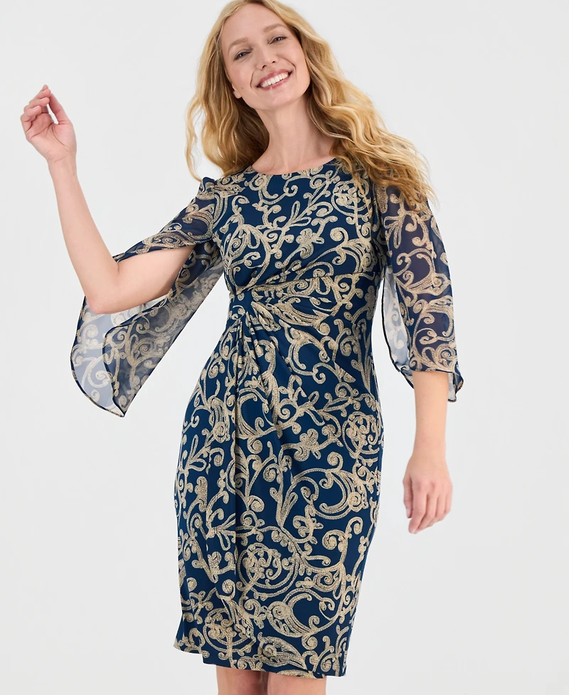 Connected Women's 3/4-Sleeve Printed Sheath Dress