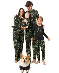 Leveret Dog Cotton Pajamas, Alien Print, Matching Family Halloween Pajamas