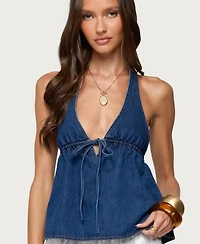 Edikted Women's Safia Denim Halter Top