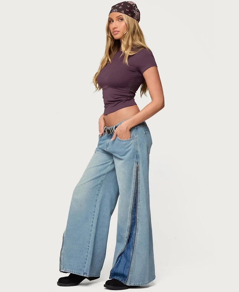 Edikted Women's Zippered Washed Wide Leg Jeans