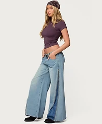 Edikted Women's Zippered Washed Wide Leg Jeans