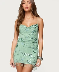 Edikted Women's Embellished Fringed Backless Mini Dress
