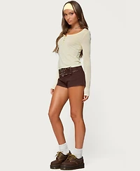 Edikted Women's Ria Sheer Long Sleeve Henley Top