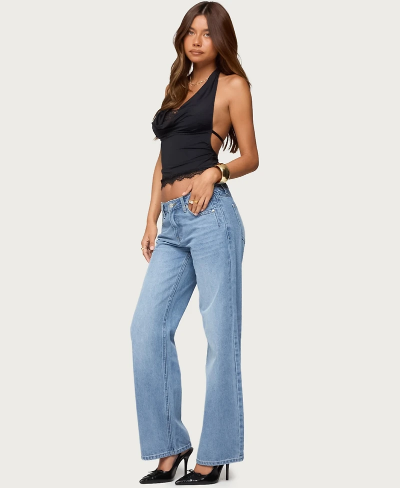 Edikted Women's Layered Lacey Cowl Neck Halter Top