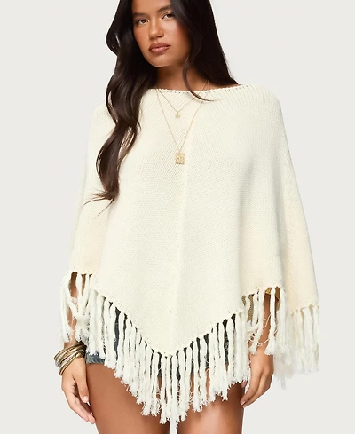 Edikted Women's Kamila Fringe Knit Poncho