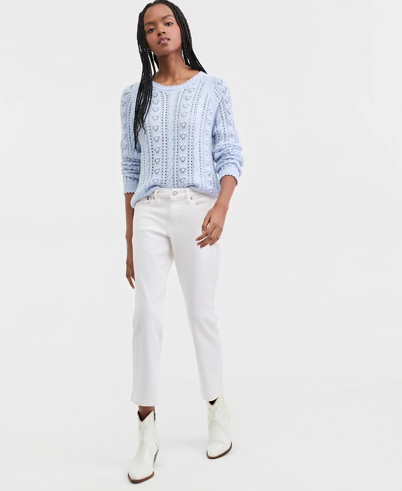 Lucky Brand Women's Pointelle Crewneck Long-Sleeve Sweater