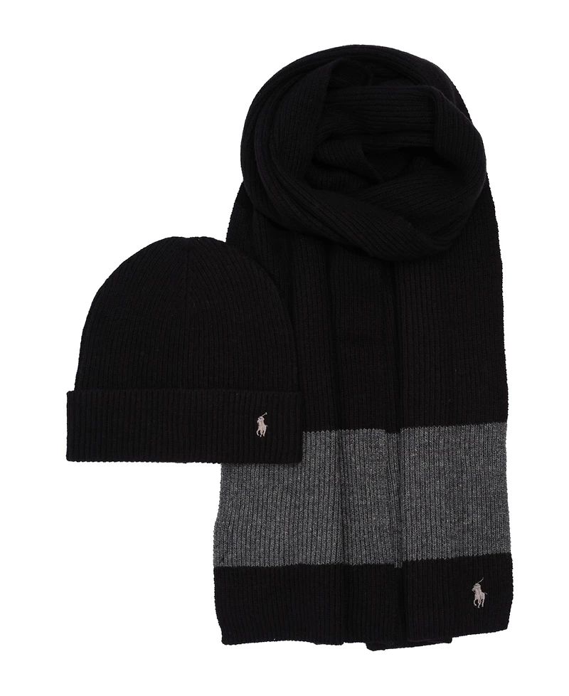 Polo Ralph Lauren Men's Rugby Stripe 2-Piece Hat and Scarf Gift Set