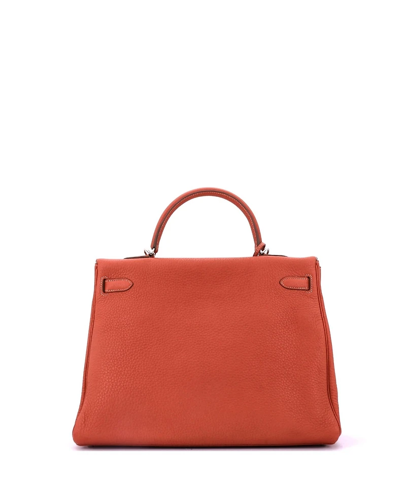 Pre-Owned Hermes Kelly 35 Handbag Orange Clemence with Palladium Hardware
