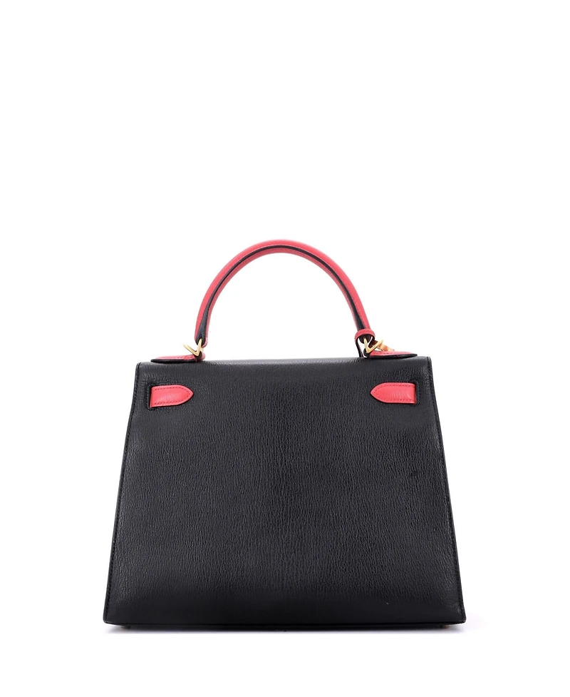 Pre-Owned Hermes Kelly 28 Handbag Bicolor Chevre Mysore with Brushed Gold Hardware