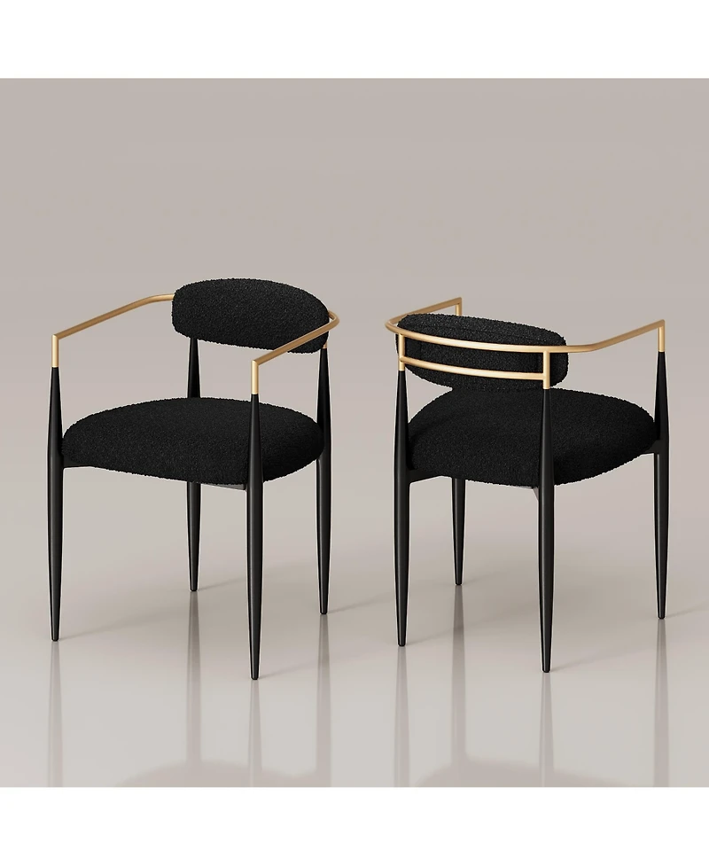 Morden Fort Modern Faux Marble Dining Set With 47" Round Table And 4 Boucle Armchairs Metal Base for Dining Room Kitchen