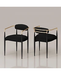 Morden Fort Modern Faux Marble Dining Set With 47" Round Table And 4 Boucle Armchairs Metal Base for Dining Room Kitchen