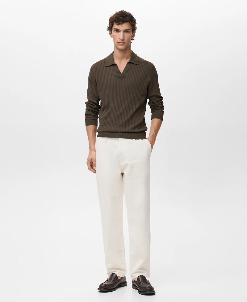 Mango Men's Ribbed Knitted Polo Sweater