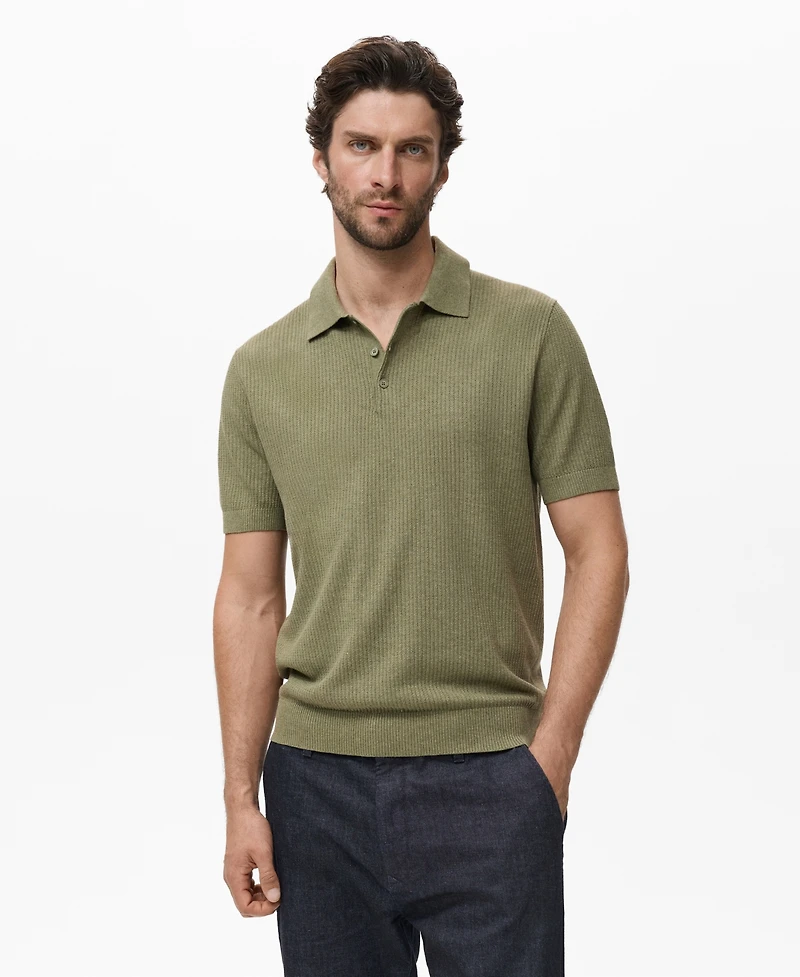 Mango Men's Ribbed Knit Polo Shirt