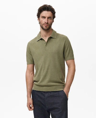 Mango Men's Ribbed Knit Polo Shirt