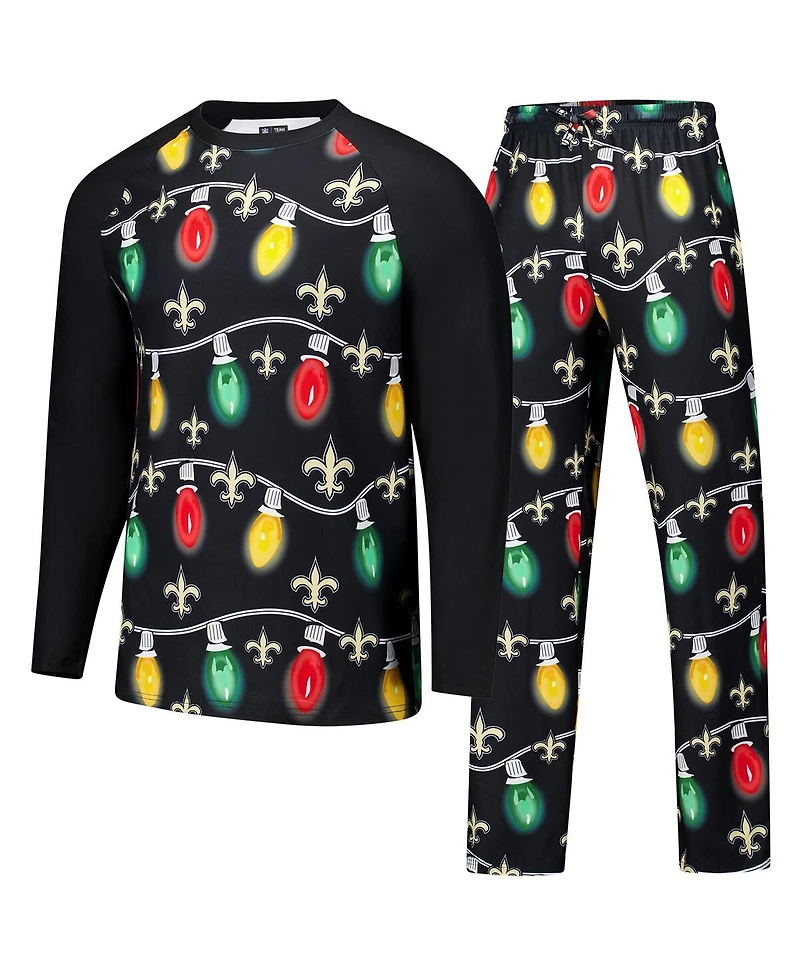Concepts Sport Men's 2-Piece Black New Orleans Saints Garland Knit Raglan Long Sleeve Top and Pants Set