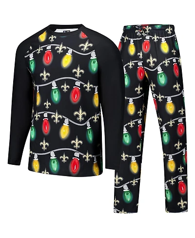 Concepts Sport Men's 2-Piece Black New Orleans Saints Garland Knit Raglan Long Sleeve Top and Pants Set