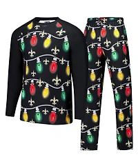 Concepts Sport Men's 2-Piece Black New Orleans Saints Garland Knit Raglan Long Sleeve Top and Pants Set