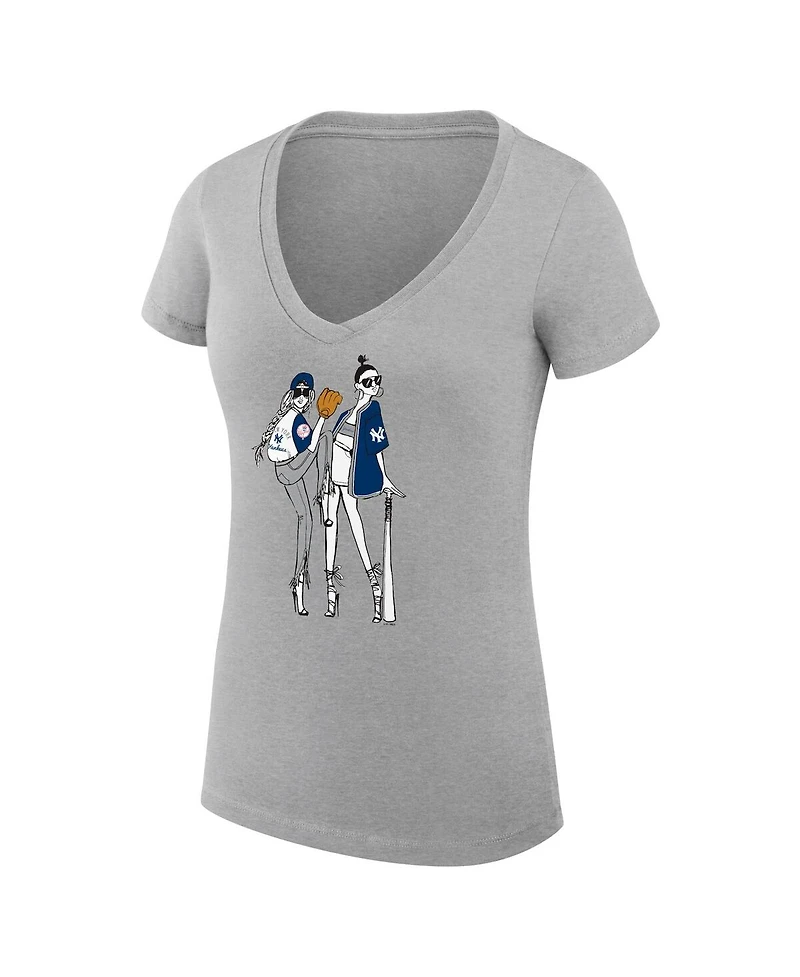 G-iii 4Her by Carl Banks Women's Heather Gray New York Yankees Super-Slim Fit Lightweight Baseball V-Neck T-Shirt