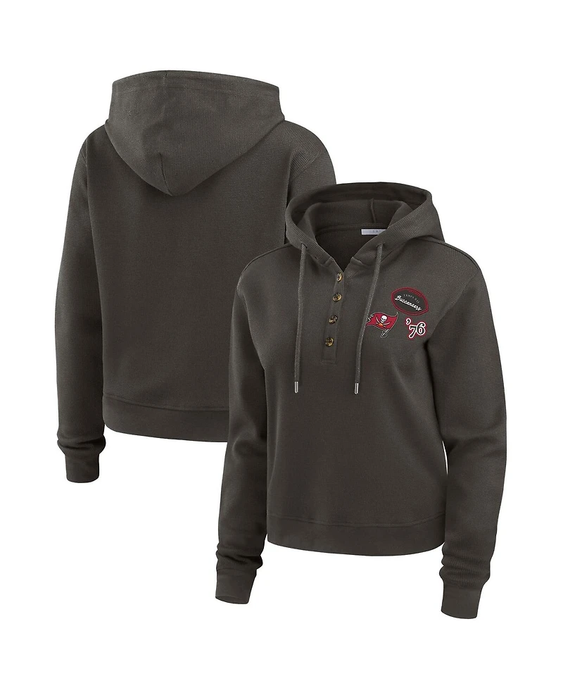 Wear by Erin Andrews Women's Pewter Tampa Bay Buccaneers Waffle Hoodie Pullover Top