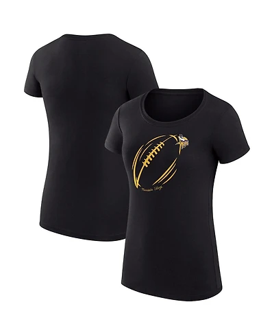 G-iii 4Her by Carl Banks Women's Black Minnesota Vikings Super-Slim Fit Lightweight Subtle Football T-Shirt