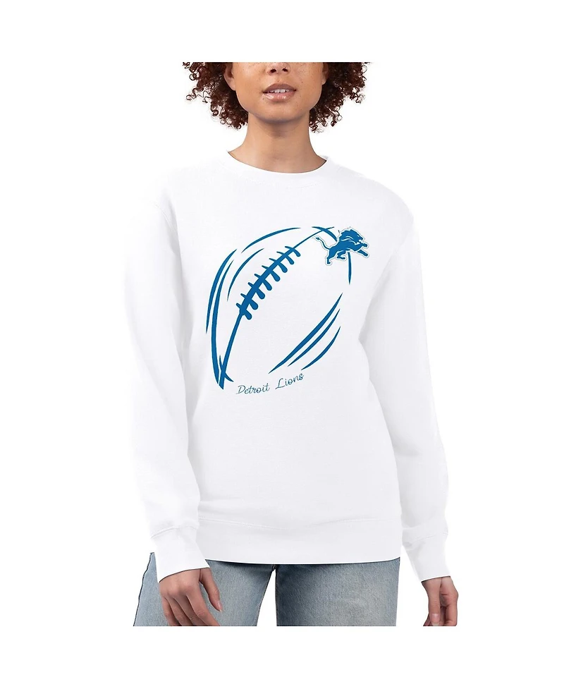 G-iii 4Her by Carl Banks Women's White Detroit Lions Football Logo Graphic Fleece Tri-Blend Pullover Sweatshirt