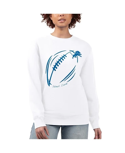 G-iii 4Her by Carl Banks Women's White Detroit Lions Football Logo Graphic Fleece Tri-Blend Pullover Sweatshirt