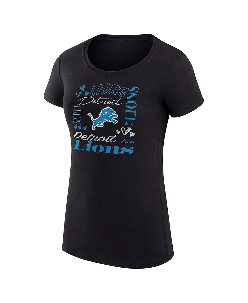 G-iii 4Her by Carl Banks Women's Black Detroit Lions Super-Slim Fit Lightweight Collage Team T-Shirt