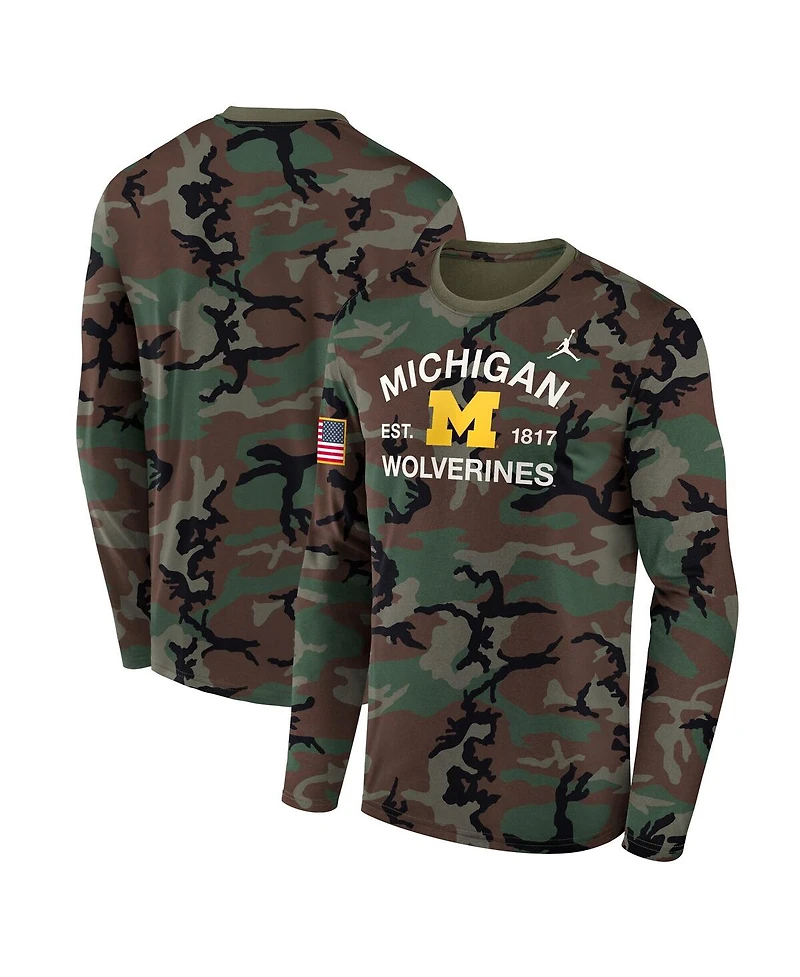 Jordan Men's Camo Michigan Wolverines 2025 Military Appreciation Legend Dri-fit Long Sleeve T-Shirt