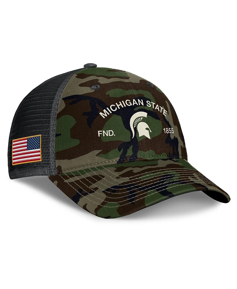 Nike Men's Camo Michigan State Spartans 2025 Military Appreciation Rise Adjustable Trucker Hat