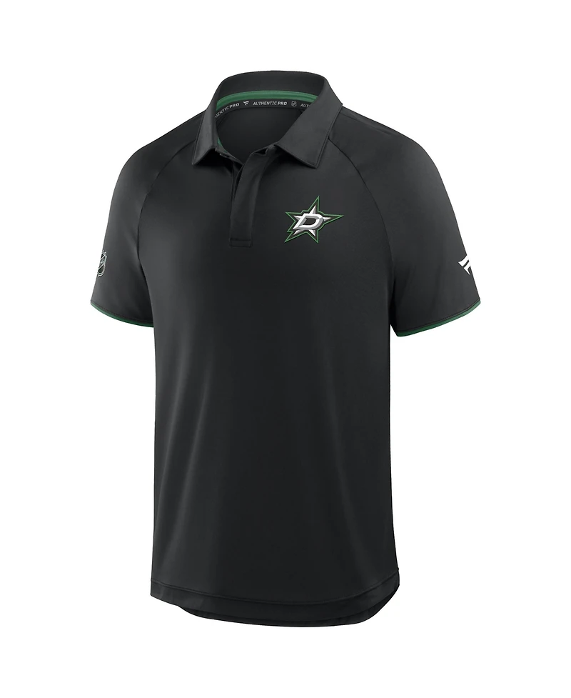 Fanatics Men's Black Dallas Stars Authentic Pro Rink Raglan Polo Shirt