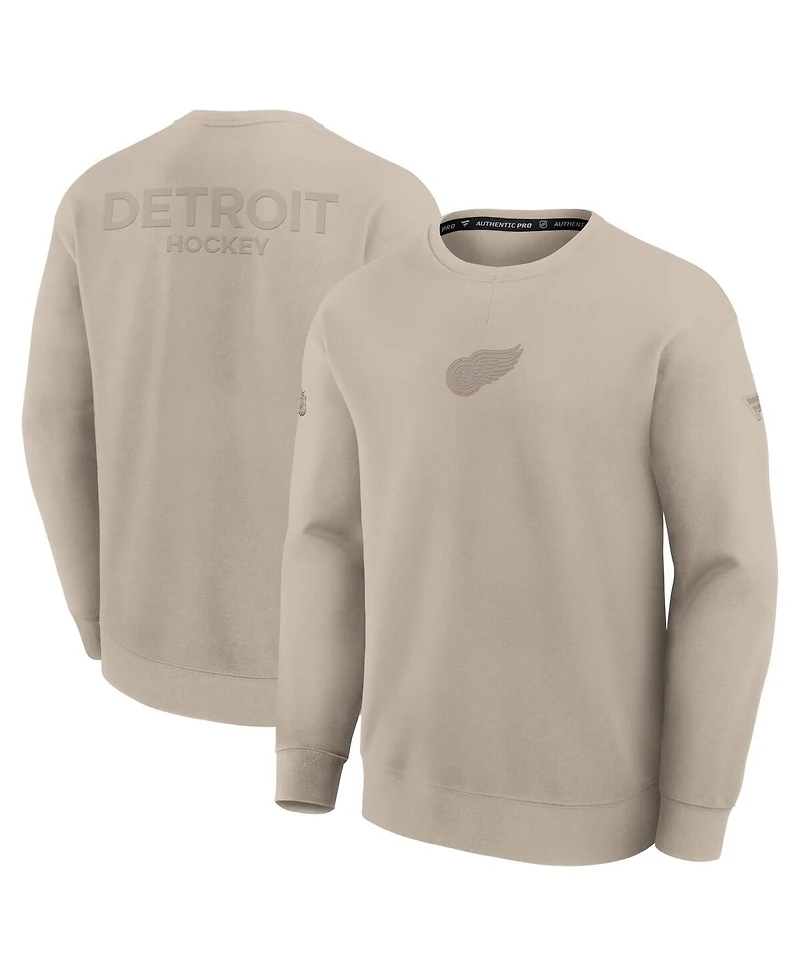 Fanatics Men's Tan Detroit Red Wings Authentic Pro Road Tri-Blend Sweatshirt