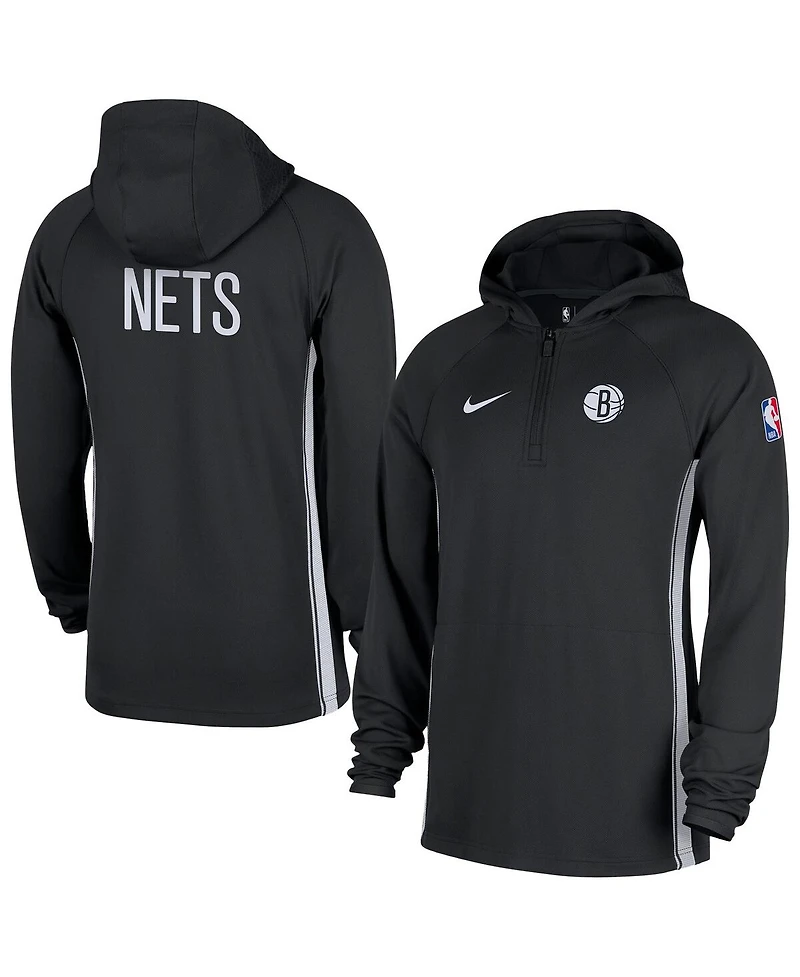 Nike Men's Black Brooklyn Nets Authentic On Court Zone Quarter-Zip Dri-fit Hoodie Jacket