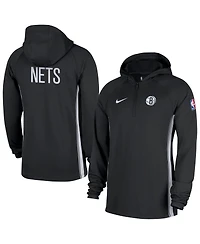 Nike Men's Black Brooklyn Nets Authentic On Court Zone Quarter-Zip Dri-fit Hoodie Jacket