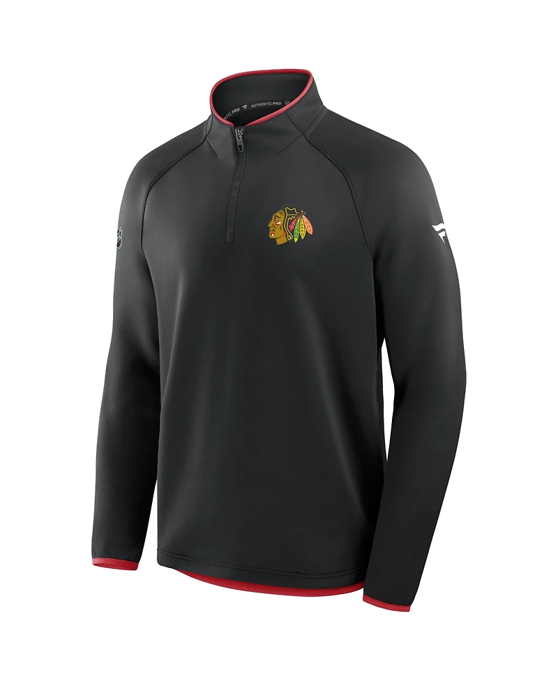 Fanatics Men's Black Chicago Blackhawks Authentic Pro Rink Raglan Quarter-Zip Pullover