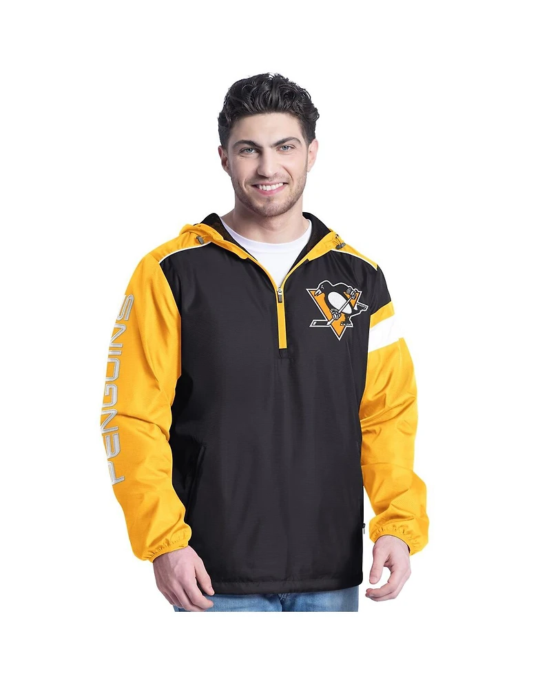 G-iii Sports by Carl Banks Men's Black/Gold Pittsburgh Penguins Lateral Half-Zip Hoodie Jacket