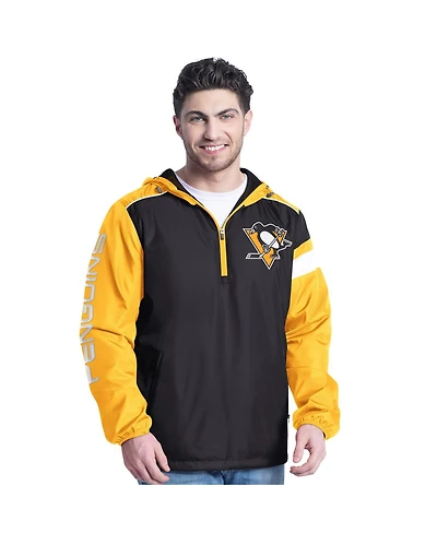G-iii Sports by Carl Banks Men's Black/Gold Pittsburgh Penguins Lateral Half-Zip Hoodie Jacket