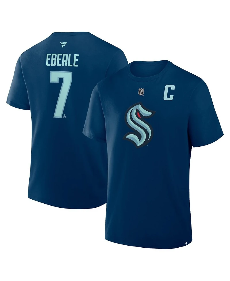 Fanatics Men's Jordan Eberle Deep Sea Blue Seattle Kraken Authentic Stack Name Number T-Shirt