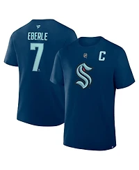 Fanatics Men's Jordan Eberle Deep Sea Blue Seattle Kraken Authentic Stack Name Number T-Shirt