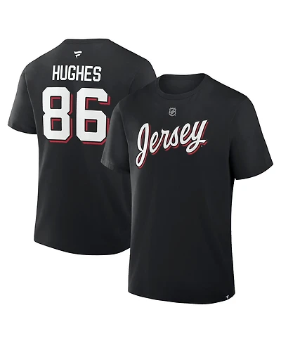 Fanatics Men's Jack Hughes Black New Jersey Devils Authentic Stack Name Number T-Shirt