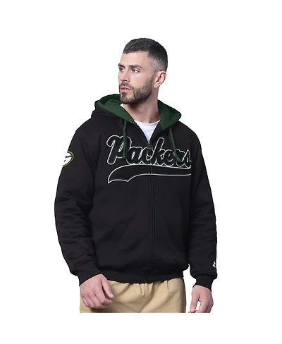 Starter Men's Black Green Bay Packers Big Shot Full-Zip Double Hoodie