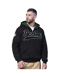 Starter Men's Black Green Bay Packers Big Shot Full-Zip Double Hoodie