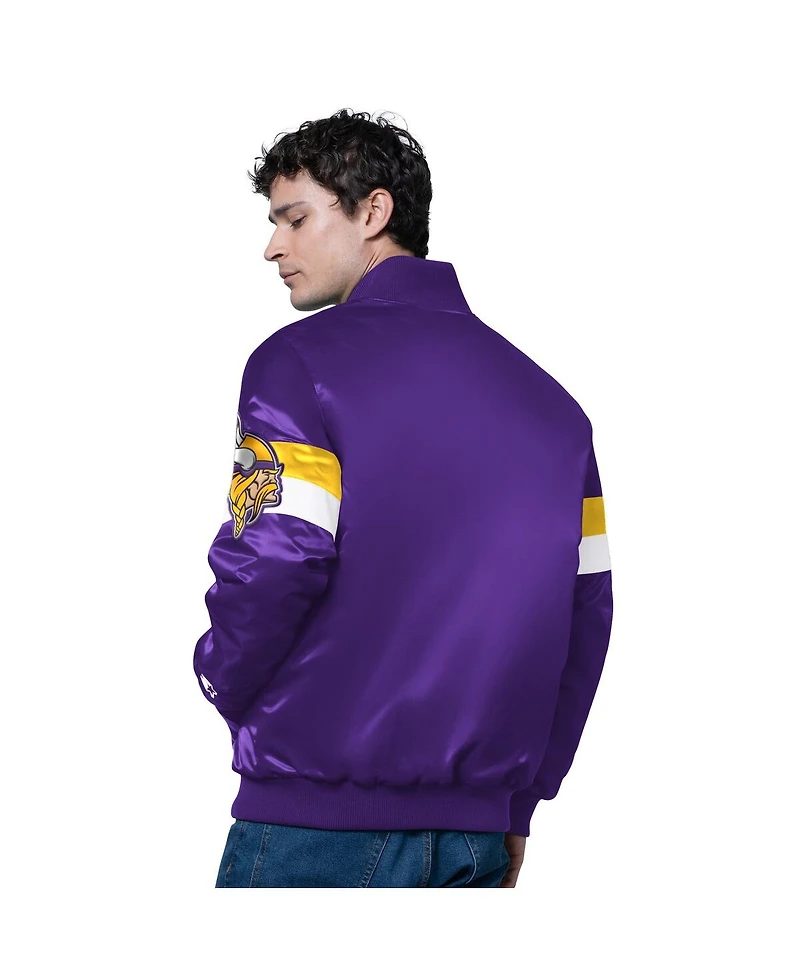 Starter Men's Purple Minnesota Vikings Triple Option Satin Varsity Full-Snap Jacket