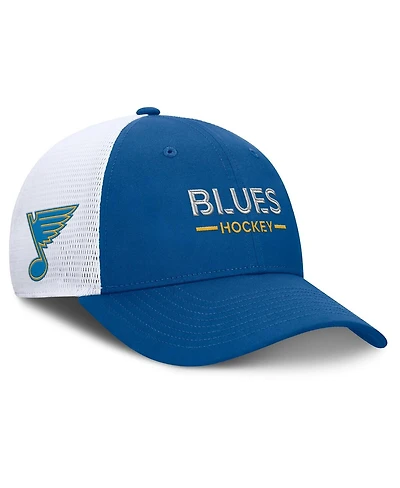 Fanatics Men's Blue/White St. Louis Blues Authentic Pro Rink Lockup Adjustable Trucker Hat